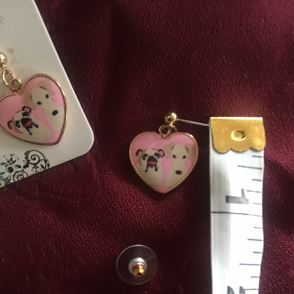 New Pink Heart Bulldog Terrier Dog Earrings - Picture 5 of 7